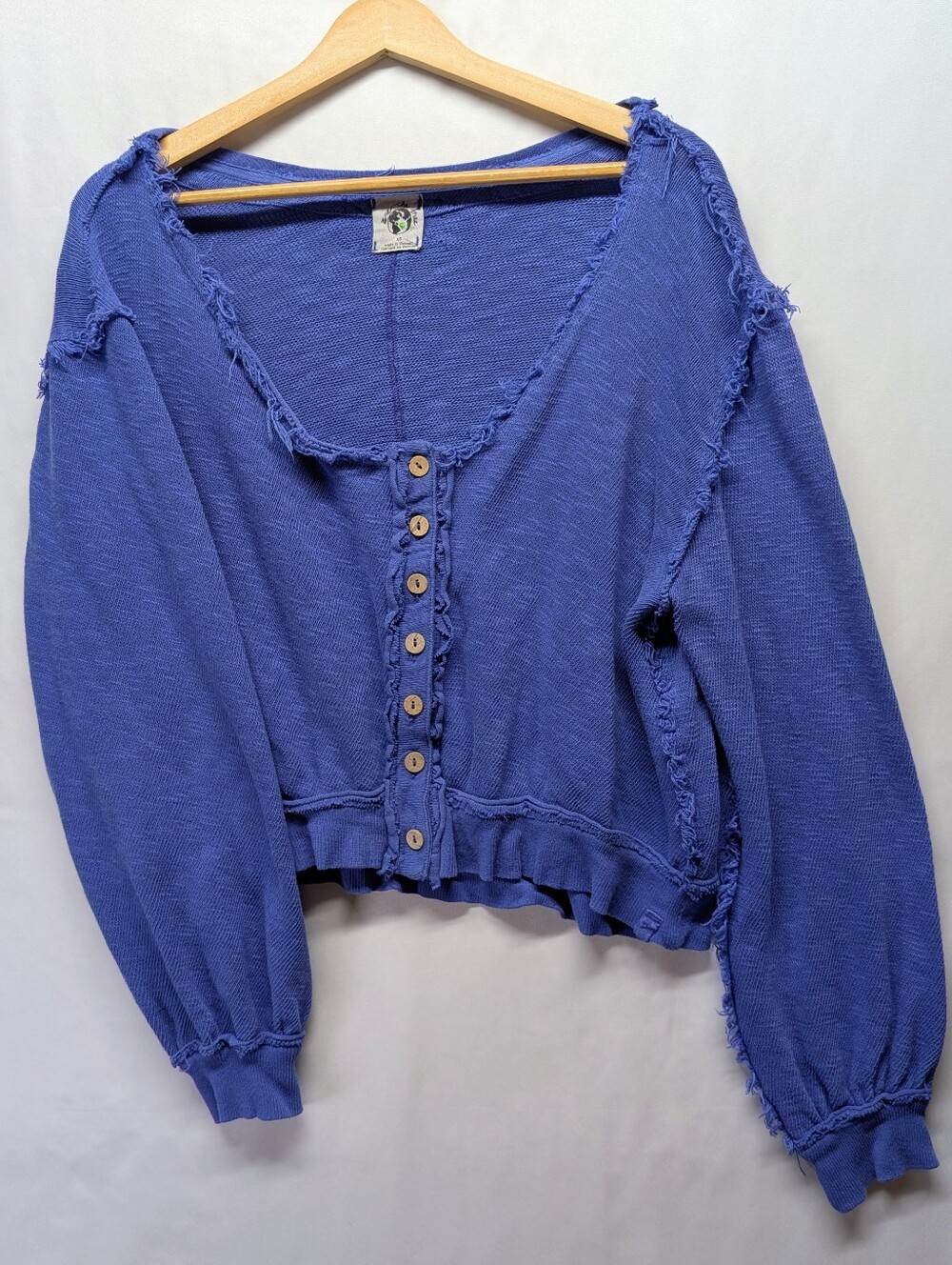 Free People Oversize Blue Button-Front Women's Crop Cardigan